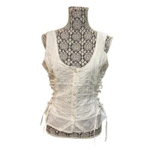 Aziz White Lace Up Corset Style Top